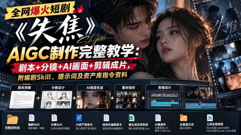 全网爆火短剧《失焦》AIGC制作完整教学：剧本+分镜+AI画面+剪辑成片，附编剧Skill、提示词及资产库指令资料-百科网_分享创业项目_网上赚钱方法