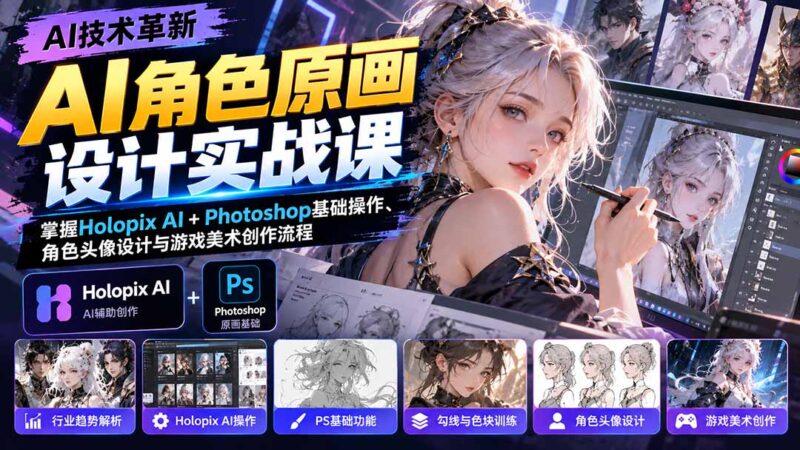 AI角色原画设计实战课:掌握Holopix AI+Photoshop基础操作、角色头像设计与游戏美术创作流程-百科网_分享创业项目_网上赚钱方法