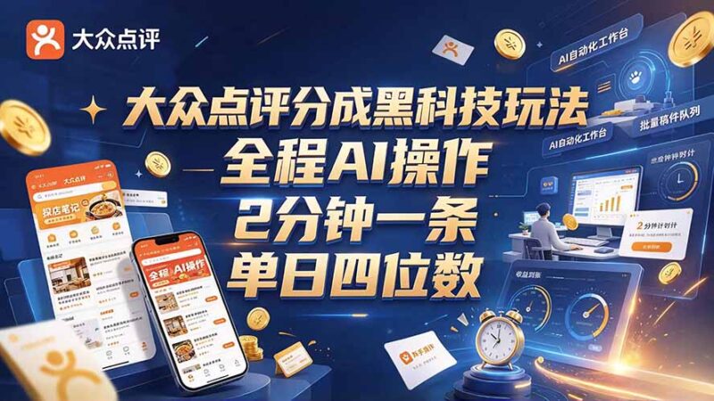 大众点评分成全网独家玩法,AI 全自动出内容,2 分钟一条,小白可冲单日四位数-百科网_分享创业项目_网上赚钱方法