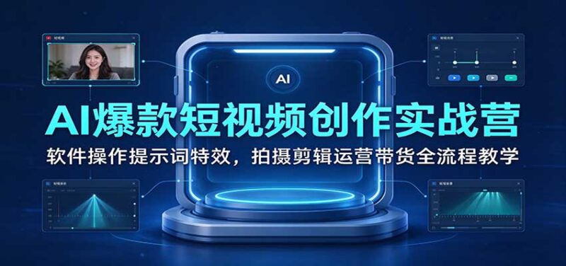 AI爆款短视频创作实战营：软件操作提示词特效，拍摄剪辑运营带货全流程教学-百科网_分享创业项目_网上赚钱方法