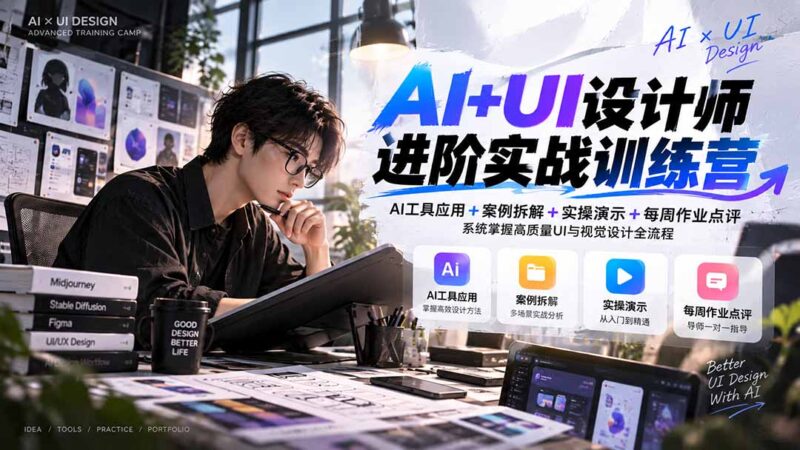 【无水印】AI+UI设计师进阶训练营-第4期：AI工具应用+案例拆解+实操演示+作业点评，掌握高质量UI与视觉设计全流程-百科网_分享创业项目_网上赚钱方法