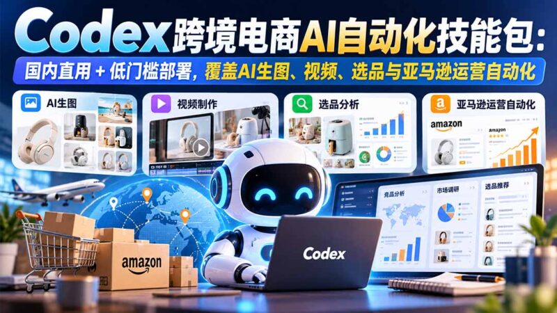 【无水印】Codex跨境电商AI自动化技能包：国内直用+低门槛部署，覆盖AI生图、视频、选品与亚马逊运营自动化-百科网_分享创业项目_网上赚钱方法