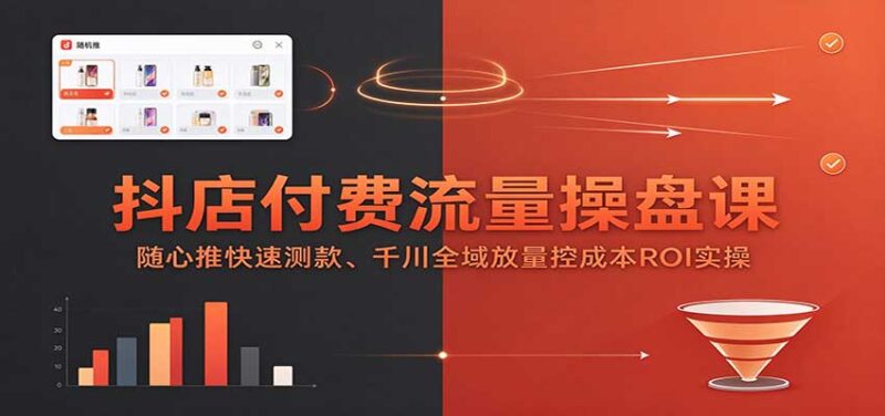 抖店付费流量操盘课：随心推快速测款、千川全域放量控成本ROI实操-百科网_分享创业项目_网上赚钱方法
