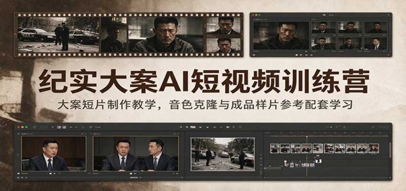 纪实大案AI短视频训练营:大案短片制作教学,音色克隆与成品样片参考配套学习-百科网_分享创业项目_网上赚钱方法