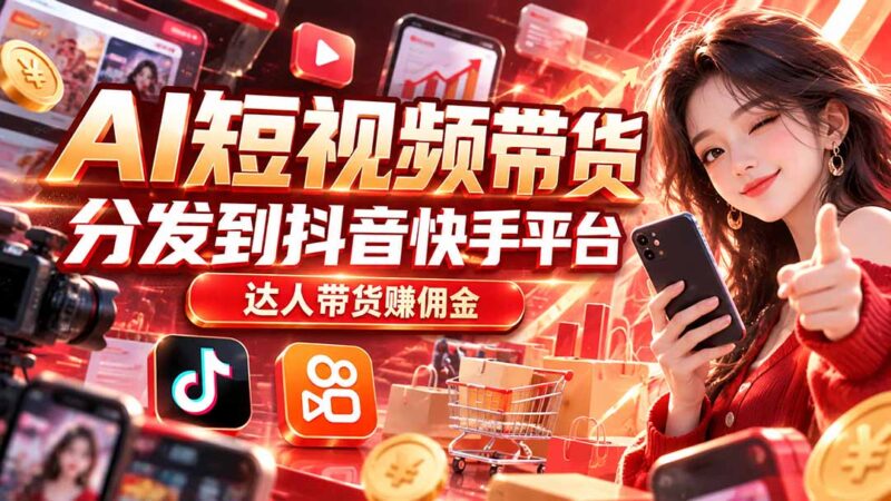 【AI短视频带货】分发到抖音快手平台，达人带货赚佣金-百科网_分享创业项目_网上赚钱方法