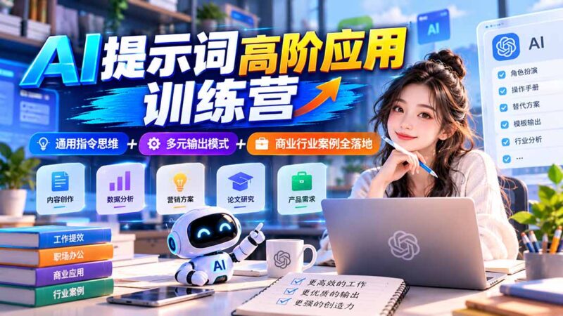 【无水印】AI提示词高阶应用训练营|通用指令思维+多元输出模式+商业行业案例全落地-百科网_分享创业项目_网上赚钱方法