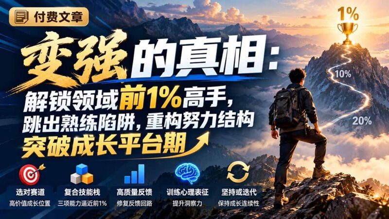付费文章：变强的真相：解锁领域前1%高手，跳出熟练陷阱，重构努力结构突破成长平台期-百科网_分享创业项目_网上赚钱方法