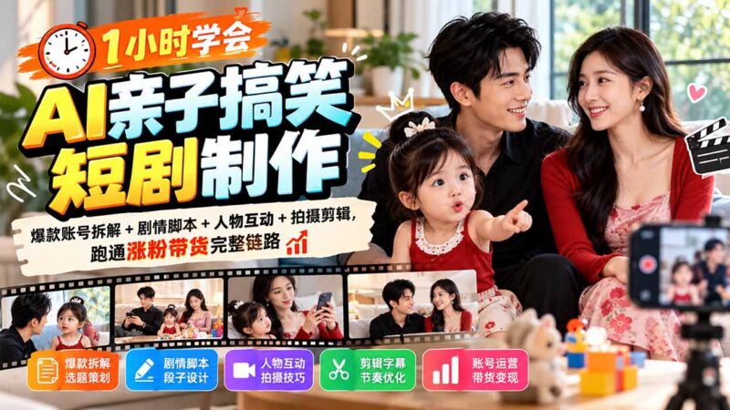 1小时学会AI亲子搞笑短剧制作:爆款账号拆解+剧情脚本+人物互动+拍摄剪辑,跑通涨粉带货完整链路-百科网_分享创业项目_网上赚钱方法