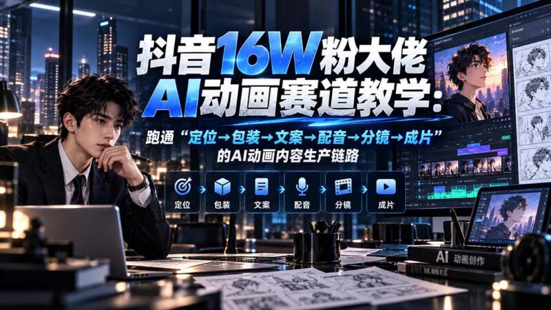 抖音16W粉大佬规则门禁AI动画赛道教学:跑通“定位→包装→文案→配音→分镜→成片”的AI动画内容生产链路-百科网_分享创业项目_网上赚钱方法