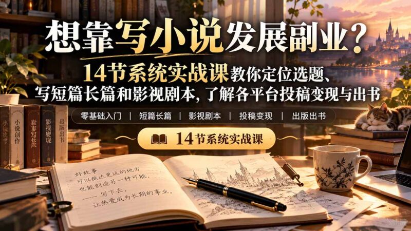 【无水印】想靠写小说发展副业？14节系统实战课教你定位选题、写短篇长篇和影视剧本，了解各平台投稿变现与出书-百科网_分享创业项目_网上赚钱方法