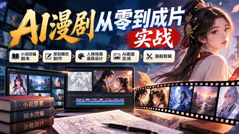 AI漫剧从零到成片实战：小说改编剧本、原创模仿创作、人物场景道具设计、AI画面生成与漫剧剪辑-百科网_分享创业项目_网上赚钱方法