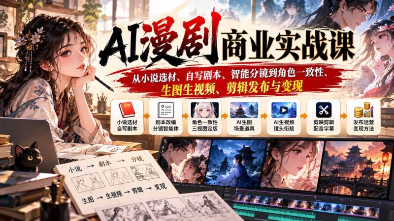 AI漫剧商业实战课：从小说选材、自写剧本、智能分镜到角色一致性、生图生视频、剪辑发布与变现-百科网_分享创业项目_网上赚钱方法