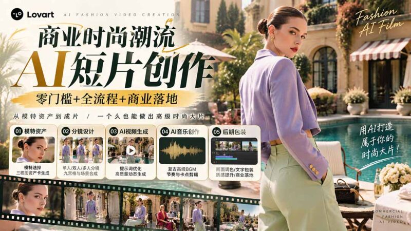从一张模特图到高级时尚广告大片：AI三视图资产、场景合成、电影分镜、动态生成与复古音乐剪辑实战课-百科网_分享创业项目_网上赚钱方法