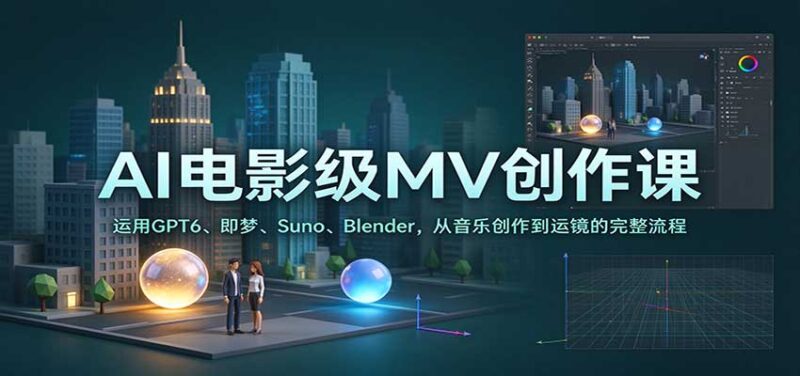 AI电影级MV创作课：运用GPT6、即梦、Suno、Blender，从音乐创作到运镜的完整流程-百科网_分享创业项目_网上赚钱方法