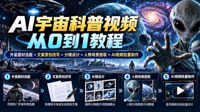 AI宇宙科普视频从0到1教程｜外星题材选题+文案原创改写+分镜设计+人物场景提取+AI视频批量制作-百科网_分享创业项目_网上赚钱方法