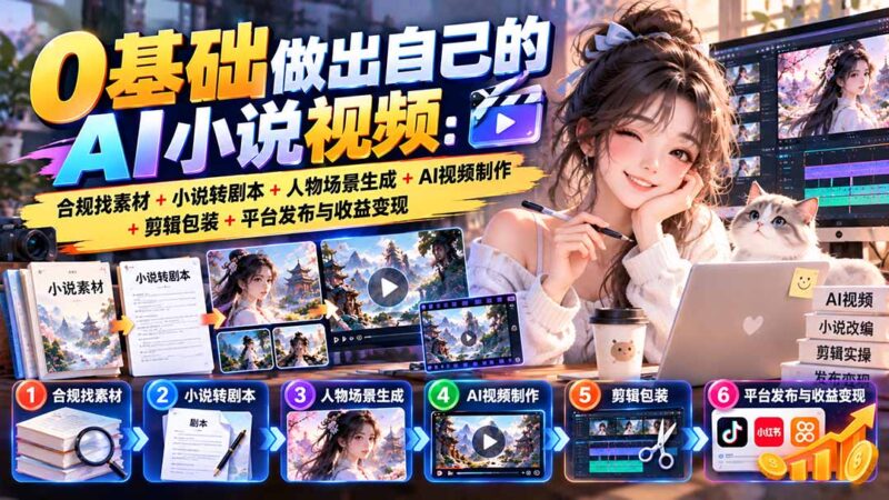 0基础做出自己的AI小说视频：合规找素材+小说转剧本+人物场景生成+AI视频制作+剪辑包装+平台发布与收益变现-百科网_分享创业项目_网上赚钱方法
