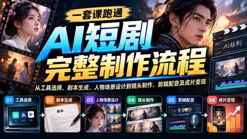 一套课跑通AI短剧完整制作流程：从工具选择、剧本生成、人物场景设计到镜头制作、剪辑配音及成片变现-百科网_分享创业项目_网上赚钱方法