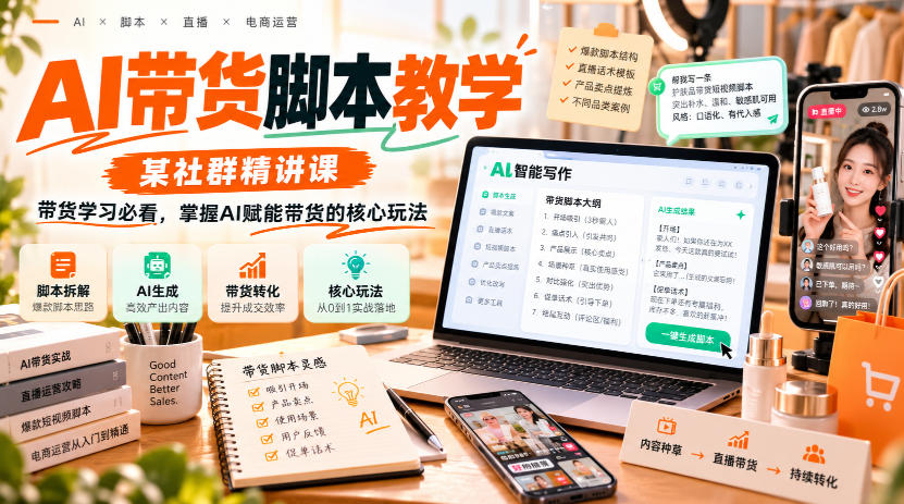 AI带货脚本教学，某社群精讲课，带货学习必看，掌握AI赋能带货的核心玩法-新发现资源网