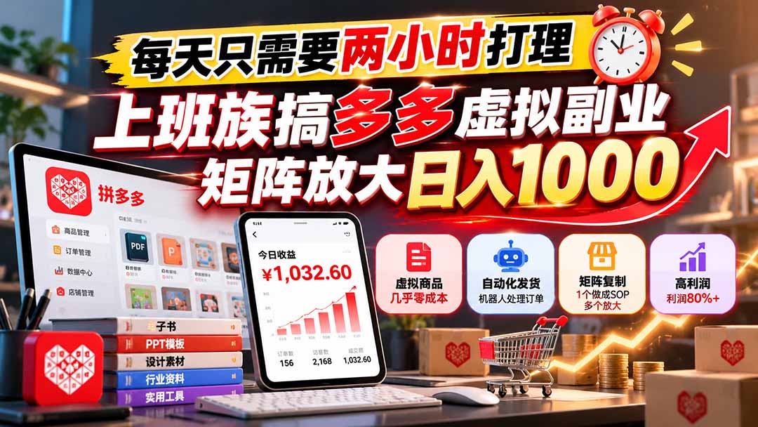 每天只需要两小时打理，上班族搞多多虚拟副业，矩阵放大日入 1000-新发现资源网