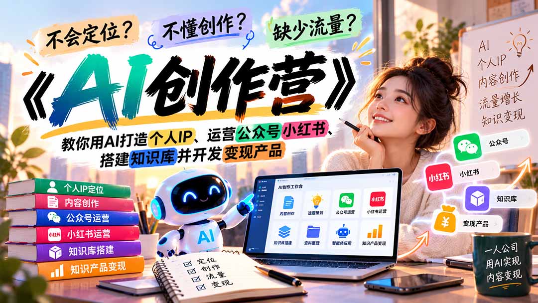 不会定位、不懂创作、缺少流量？《AI创作营》教你用AI打造个人IP、运营公众号小红书、搭建知识库并开发变现产品-新发现资源网