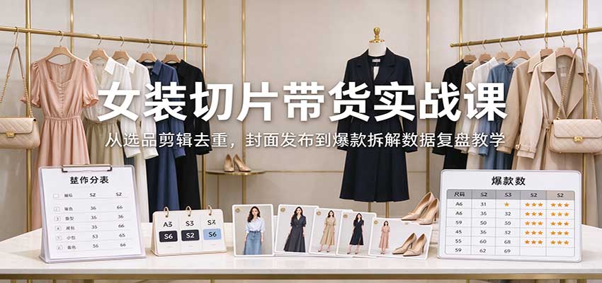女装切片带货实战课：从选品剪辑去重，封面发布到爆款拆解数据复盘教学-新发现资源网