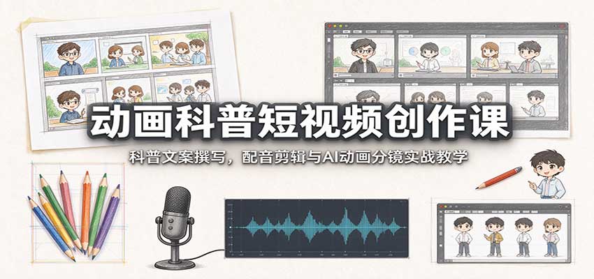 动画科普短视频创作课：科普文案撰写，配音剪辑与AI动画分镜实战教学-新发现资源网
