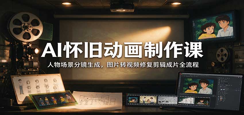 AI怀旧动画制作课：人物场景分镜生成，图片转视频修复剪辑成片全流程-新发现资源网