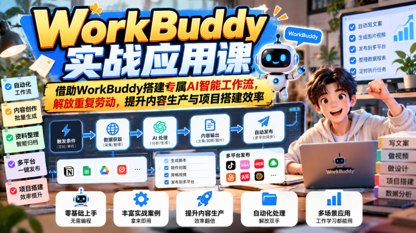 WorkBuddy实战应用课，借助WorkBuddy搭建专属AI智能工作流，解放重复劳动，提升内容生产与项目搭建效率-新发现资源网