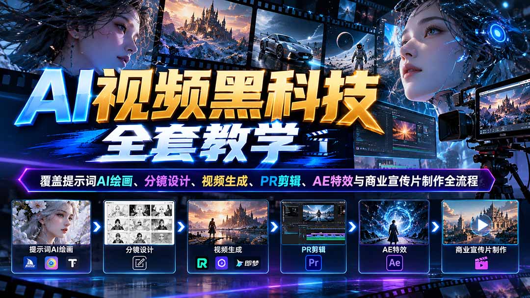 (21095期)AI视频黑科技全套教学:覆盖提示词AI绘画、分镜设计、视频生成、PR剪辑、AE特效与商业宣传片制作全流程 20261022030044-6ad97c5cc3238.jpg