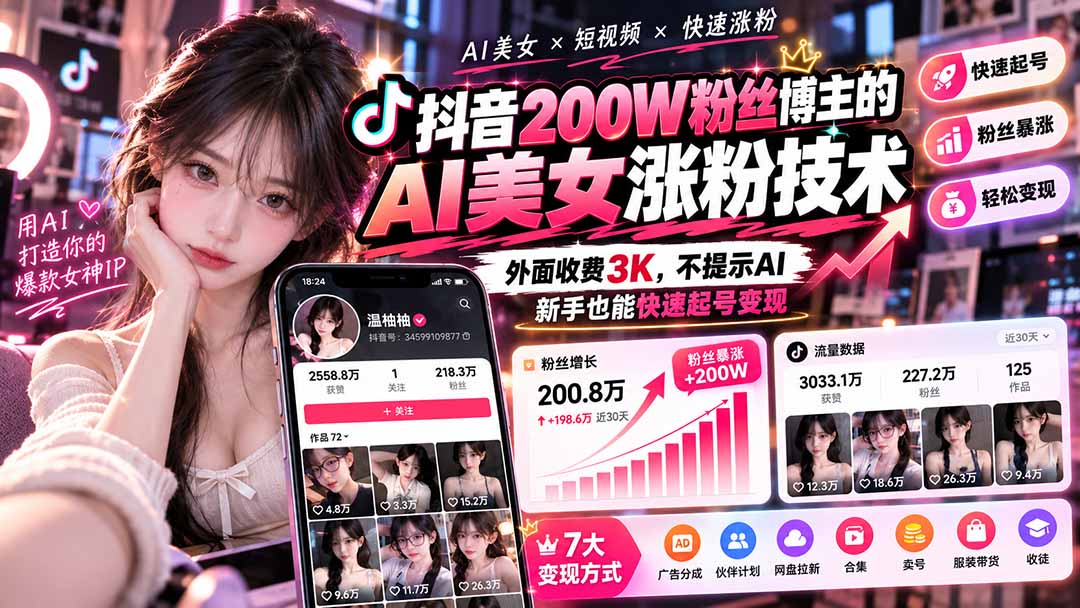 (21106期)抖音200W粉丝博主的AI美女涨粉技术,外面收费3K,不提示AI,新手也能快速起号变现 20261022150047-6ada251f2b433.jpg