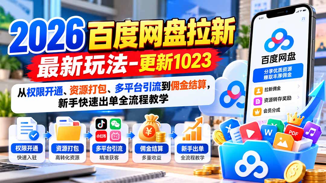 2026百度网盘拉新最新玩法-更新1023：从权限开通、资源打包、多平台引流到佣金结算，新手快速出单全流程教学-新发现资源网