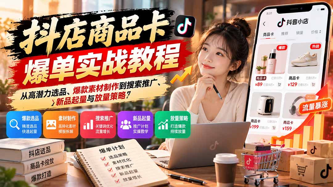 (21148期)抖店商品卡爆单实战教程:从高潜力选品、爆款素材制作到搜索推广、新品起量与放量策略 20261025030117-6add70fd8b633.jpg