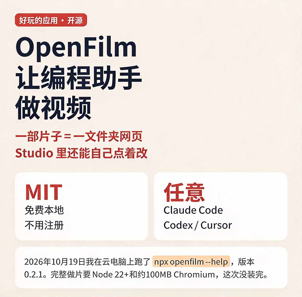 (21150期)我跪下来了!不会剪辑也能做短视频宣传片? AI 一键把素材变成完整视频,真是神奇,OpenFilm 超省事 20261025030145-6add71194526a.jpg