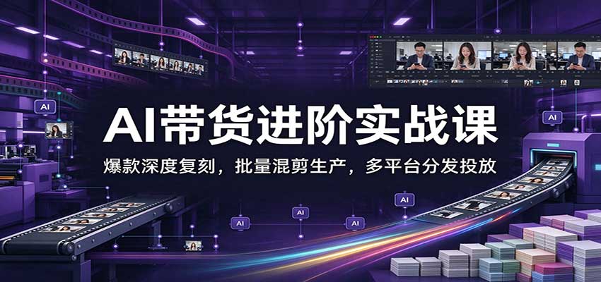 AI带货进阶实战课：爆款深度复刻，批量混剪生产，多平台分发投放-新发现资源网