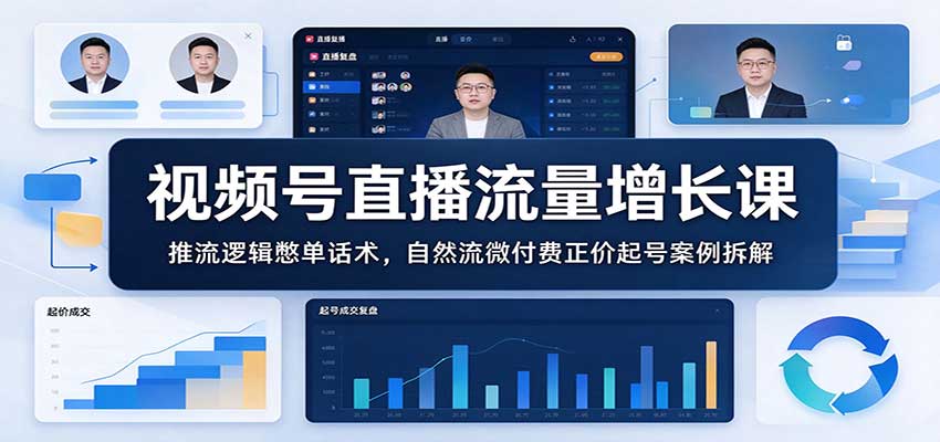 视频号直播流量增长课：推流逻辑憋单话术，自然流微付费正价起号案例拆解-新发现资源网