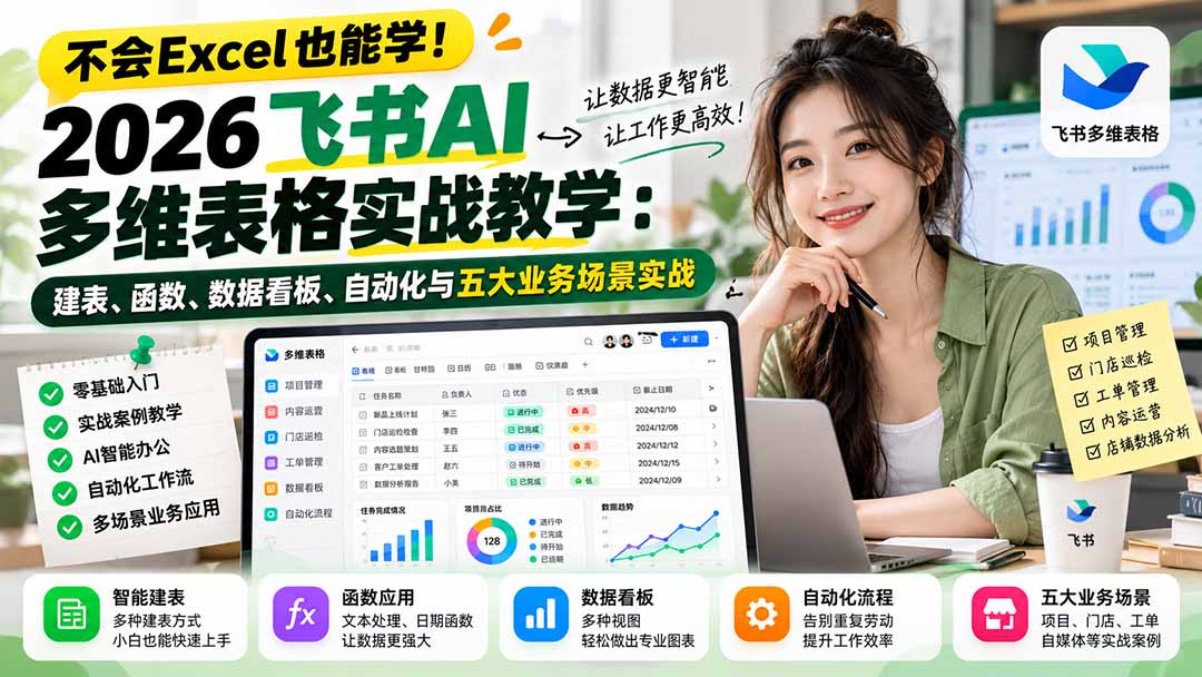 (21153期)不会Excel也能学!2026飞书AI多维表格实战教学:建表、函数、数据看板、自动化与五大业务场景实战 20261025130035-6addfd739a187.jpg