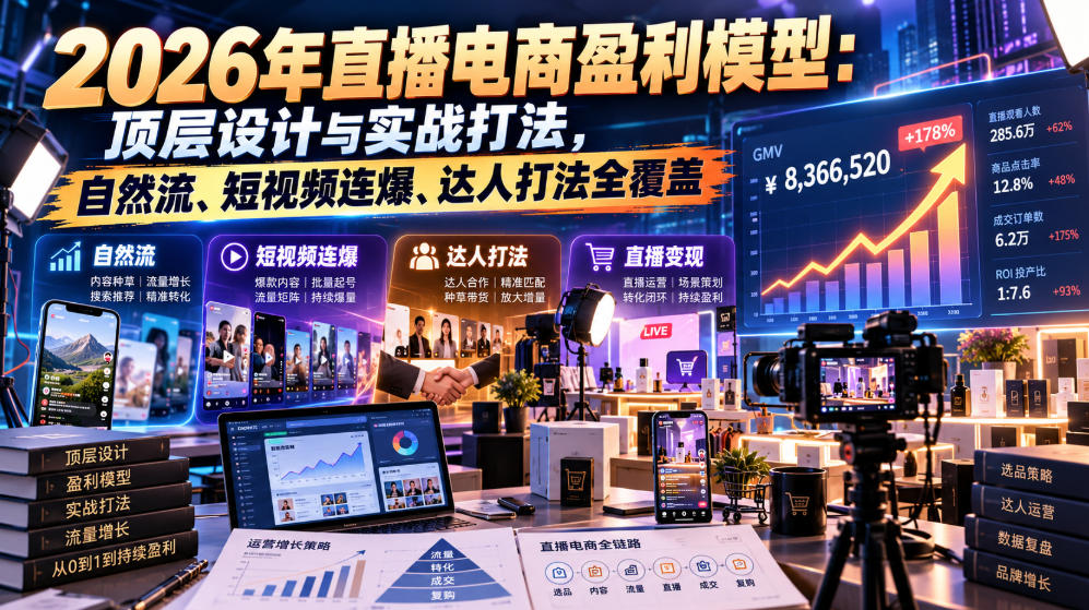 2026年直播电商盈利模型：顶层设计与实战打法，自然流、短视频连爆、达人打法全覆盖-新发现资源网