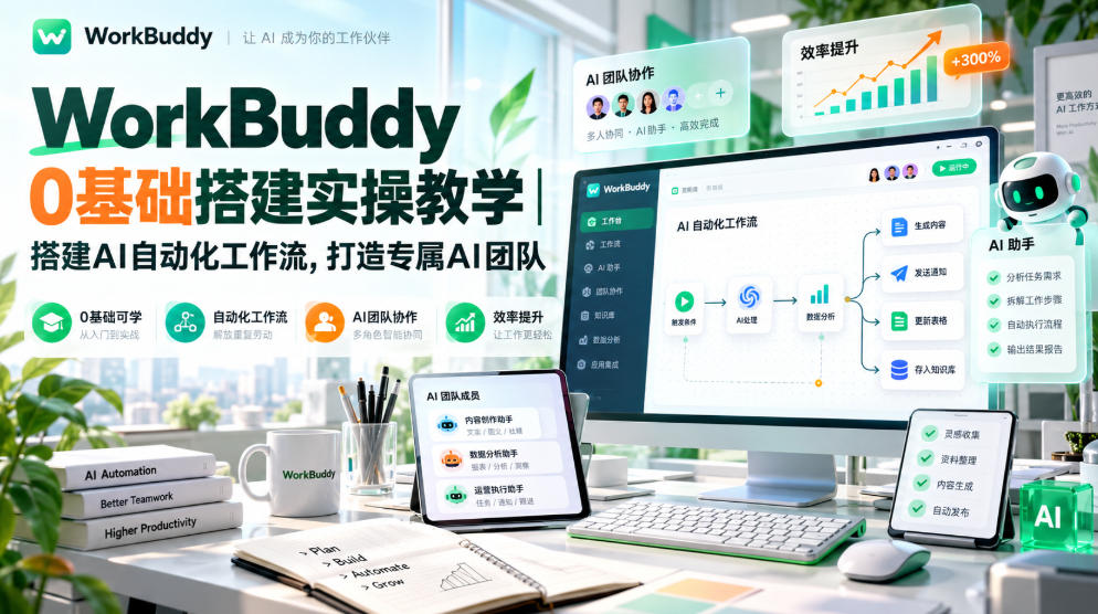 WorkBuddy 0基础搭建实操教学｜搭建AI自动化工作流，打造专属AI团队-新发现资源网