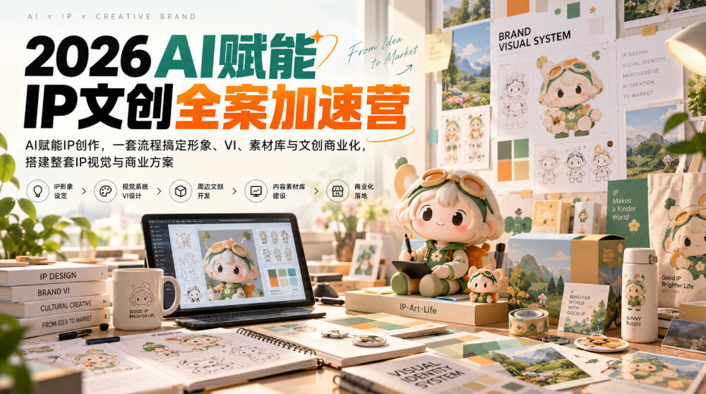 2026AI赋能ip文创全案加速营，AI赋能IP创作，一套流程搞定形象、VI、素材库与文创商业化，搭建整套IP视觉与商业方案-新发现资源网
