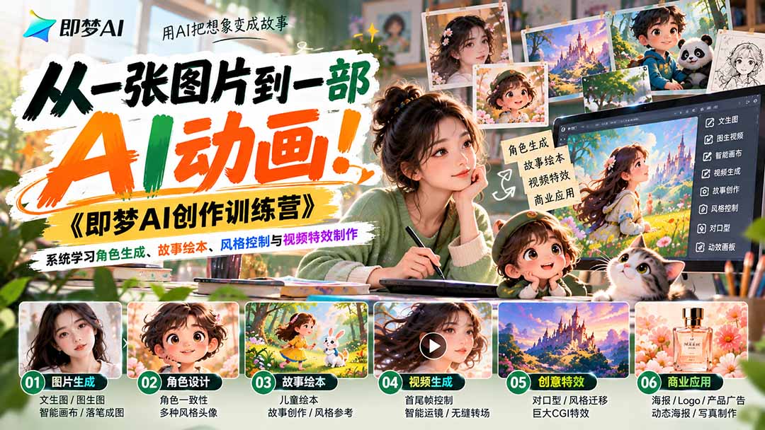 (21160期)【无水印】从一张图片到一部AI动画!《即梦AI创作训练营》系统学习角色生成、故事绘本、风格控制与视频特效制作 20261026050145-6adedeb93f499.jpg
