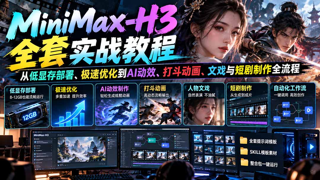 (21161期)MiniMax-H3全套实战教程:从低显存部署、极速优化到AI动效、打斗动画、文戏与短剧制作全流程 20261026050204-6adedecc16de5.jpg