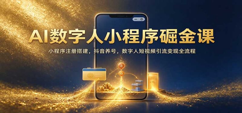 AI数字人小程序掘金课:小程序注册搭建,抖音养号,数字人短视频引流变现全流程-百科网_分享创业项目_网上赚钱方法